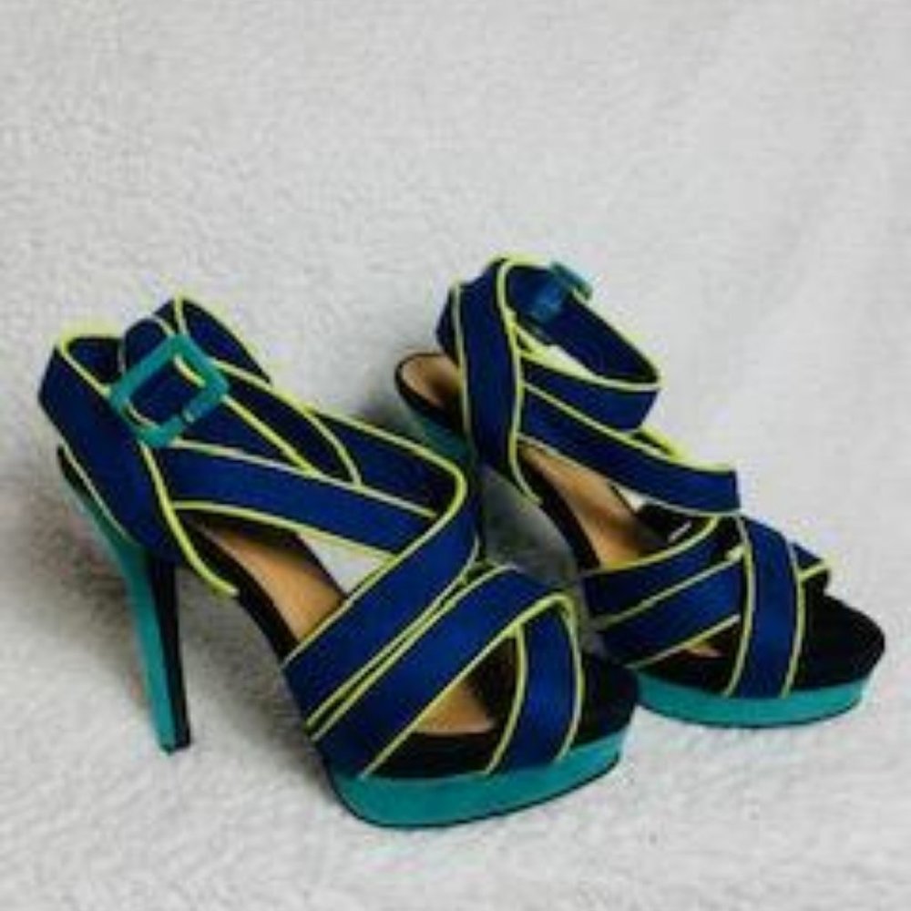 Cityclassified Navy and Teal Strappy High Heel Sandals